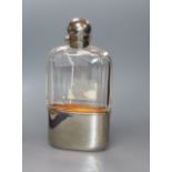 A silver plate mounted glass hip flask, 18cm.