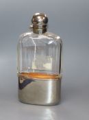 A silver plate mounted glass hip flask, 18cm.