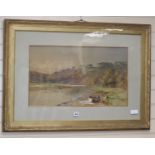 Charles Branwhite, watercolour, Fishermen in a river landscape, signed and dated 1868, 39 x 66cm