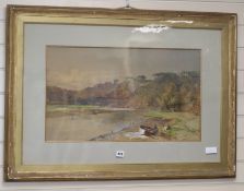 Charles Branwhite, watercolour, Fishermen in a river landscape, signed and dated 1868, 39 x 66cm