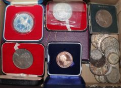 A George III silver crown and a collection of sundry silver and copper coinage
