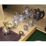 An Elkington & Co four piece plated tea set and other plated wares including cased nutcracker set.