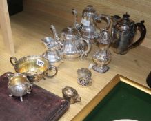 An Elkington & Co four piece plated tea set and other plated wares including cased nutcracker set.