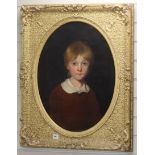 19th century English School, oil on canvas, Portrait of a youth, framed to the oval, 60 x 45cm