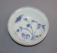 A Chinese Wanli period blue and white 'cockerel' dish