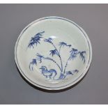 A Chinese Wanli period blue and white 'cockerel' dish