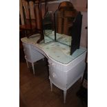 A painted dressing table and triple mirror table W.115cm