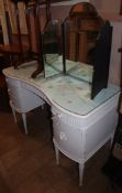 A painted dressing table and triple mirror table W.115cm