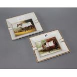 Hermes Paris. A pair of equestrian porcelain cigar ashtrays, 'race horses' monogrammed B.C.