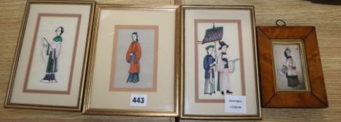 Chinese School, four gouache on pith paper, Studies of courtiers, largest 15 x 8cm Provenance -