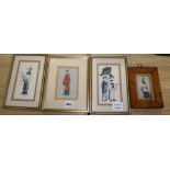 Chinese School, four gouache on pith paper, Studies of courtiers, largest 15 x 8cm Provenance -