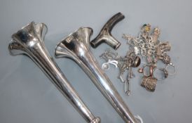 A pair of silver spill vases and a quantity of mixed mainly silver jewellery.