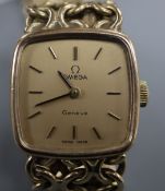 A lady's 1970's 9ct gold Omega manual wind wrist watch, on a 9ct gold Omega bracelet, with Omega box