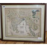 Emanuel Bowen, coloured engraving, Map of The Empire of The Great Mogul, 36 x 43cm