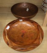 A Sam Fanaroff circular copper dish and an earlier embossed bowl largest diameter 42cm