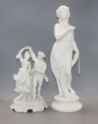 A classical bisque figurine, signed Ferru and a similar group of dancers