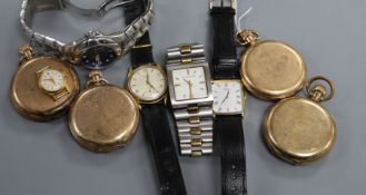 Four assorted gold plated pocket watches, a Zodiac wrist watch and four other assorted wrist