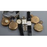 Four assorted gold plated pocket watches, a Zodiac wrist watch and four other assorted wrist