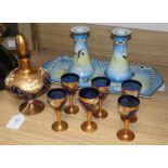 A Venetian-style gilded and enamelled blue glass seven piece liqueur set and a ceramic part dressing