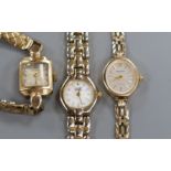 A lady's 9ct gold Accurist wrist watch on 9ct strap and two other wrist watches including a 9ct gold