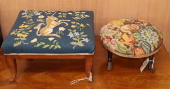 Two Victorian embroidered foot stools