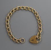 A 9ct gold curb link bracelet, approx. 17cm, 14 grams.