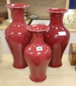 Three 20th century Chinese sang de boeuf vases tallest 45cm