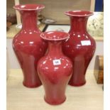 Three 20th century Chinese sang de boeuf vases tallest 45cm