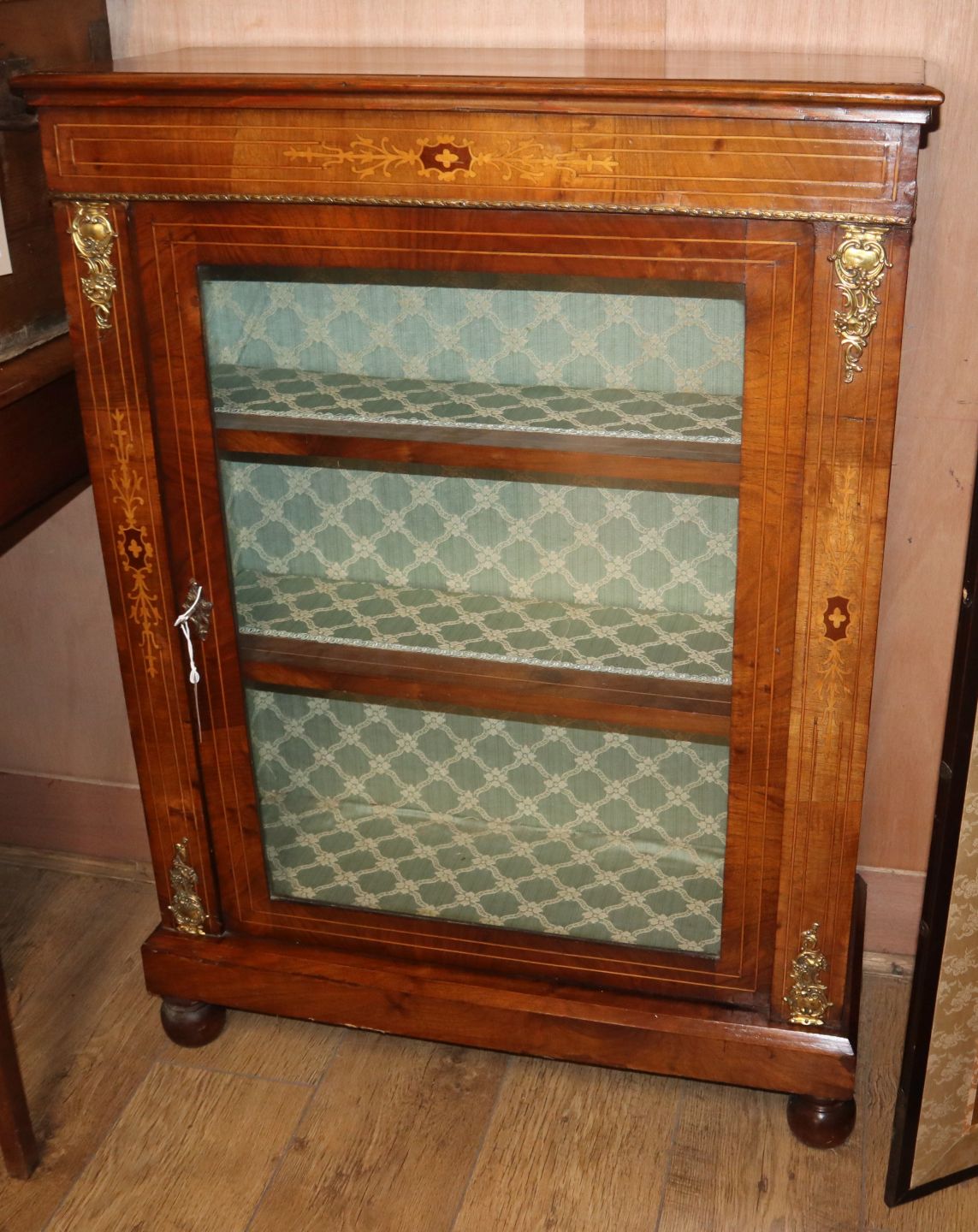 A late Victorian inlaid walnut pier cabinet W.76cm