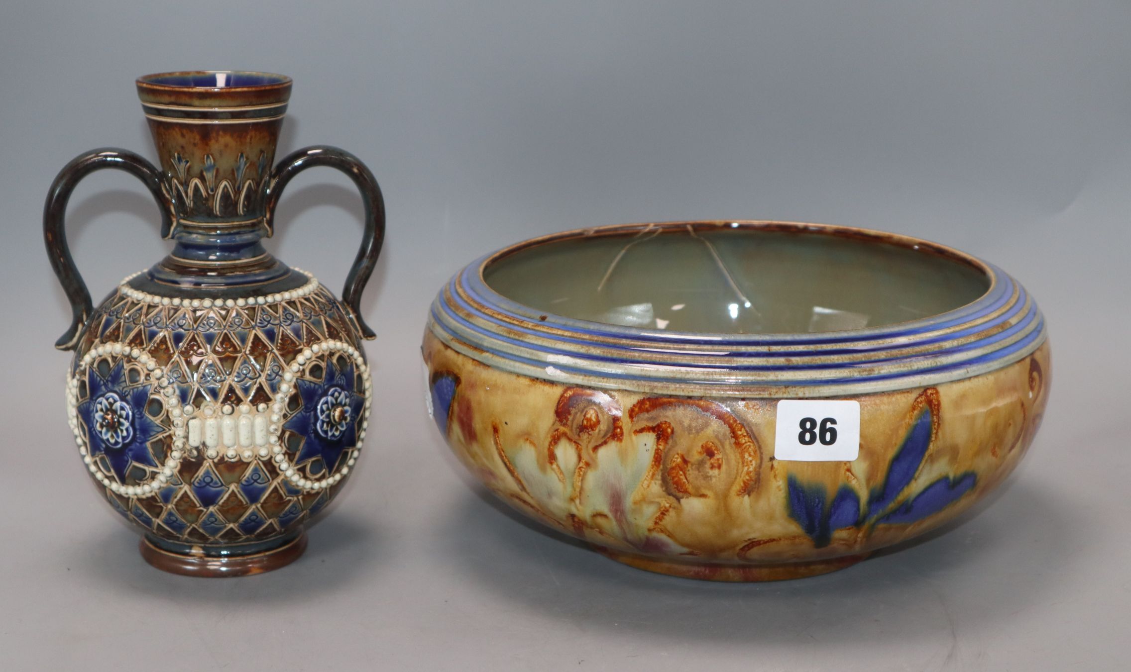 A Doulton Lambeth two handled vase and a similar bowl