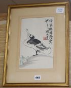 Qi Baishi, woodblock print, Study of a duck, 28 x 17.5cm Provenance - The owner and her family lived