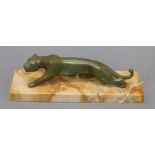 An Art Deco spelter model of a Panther, on a marble base length 30cm