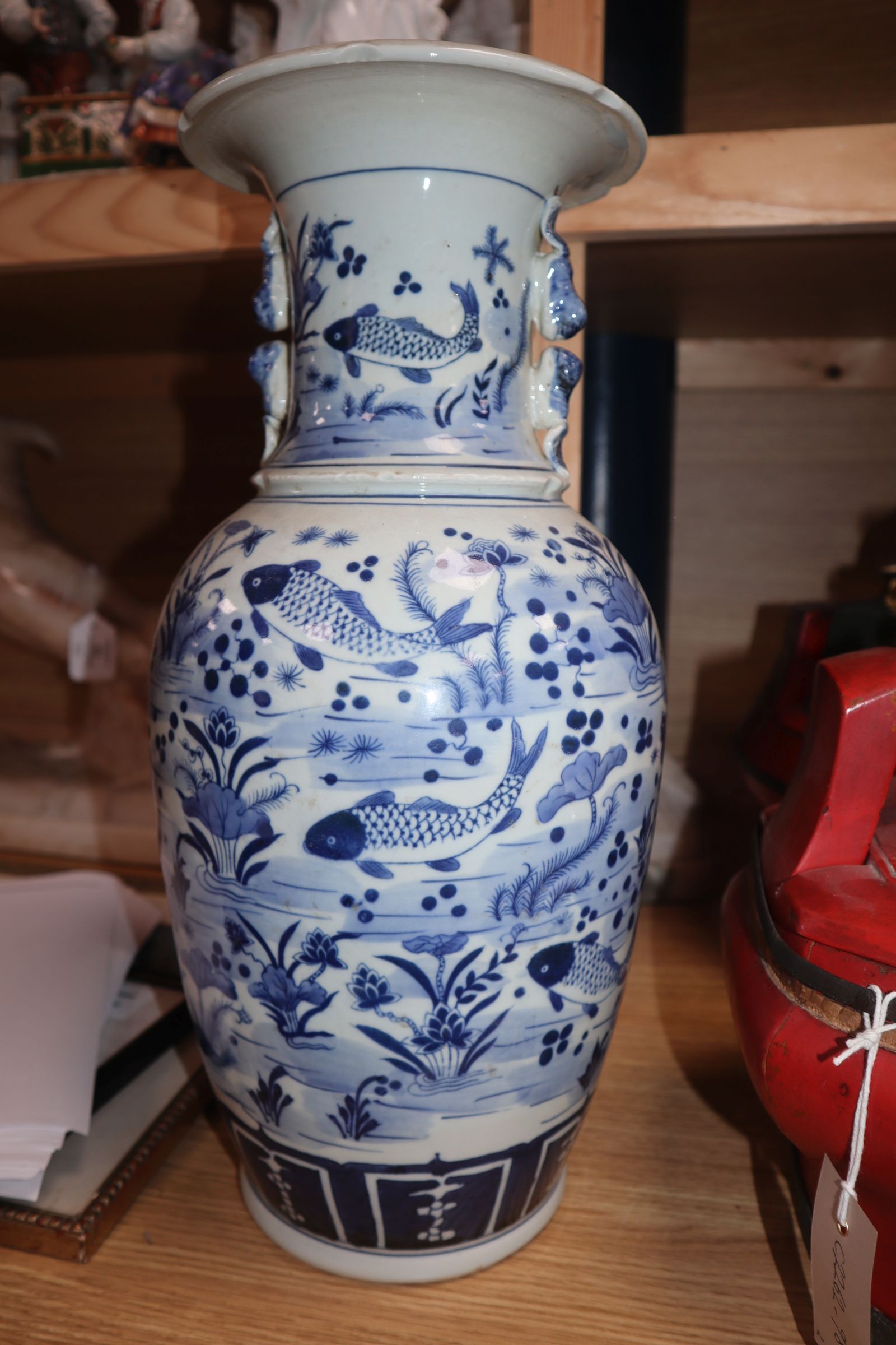 A Chinese blue and white fish vase height 43cm - Image 4 of 10