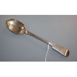 A late Victorian silver fiddle pattern basting spoon, Josiah William & Co, London, 1896, 30.2cm, 5