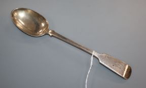 A late Victorian silver fiddle pattern basting spoon, Josiah William & Co, London, 1896, 30.2cm, 5