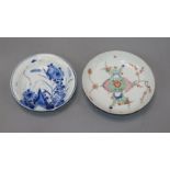 A Chinese Kangxi period famille verte dish and a blue and white dish