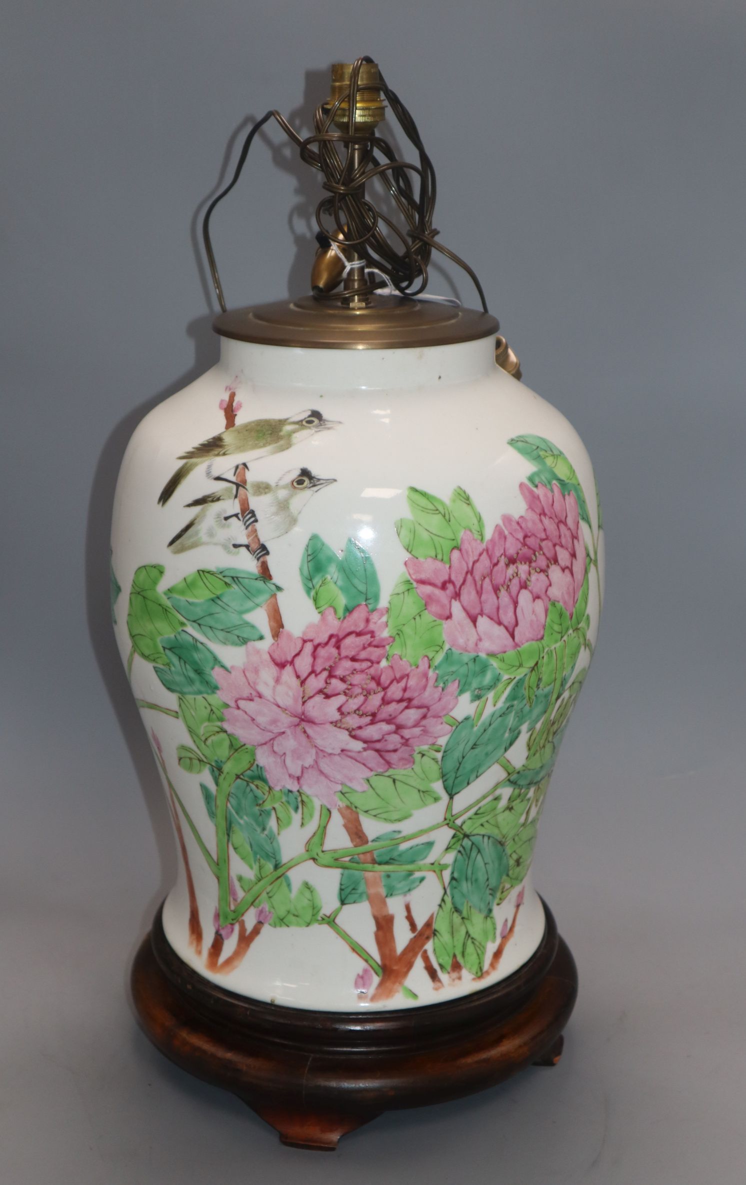 A Republic period Chinese vase on stand, converted to a lamp height 43cm excluding fittings