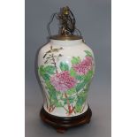 A Republic period Chinese vase on stand, converted to a lamp height 43cm excluding fittings