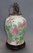 A Republic period Chinese vase on stand, converted to a lamp height 43cm excluding fittings