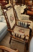 A Victorian tapestry upholstered turned framed armchair