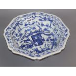 A modern Chinese blue and white octagonal bowl