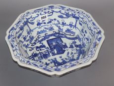 A modern Chinese blue and white octagonal bowl