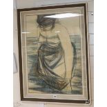 Nigel Lambourne (1919-1998), 'The Paddler', charcoal, pastel and watercolour, Arthur Tooth & Sons