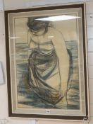 Nigel Lambourne (1919-1998), 'The Paddler', charcoal, pastel and watercolour, Arthur Tooth & Sons