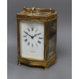 A late 19th century French brass cased eight day repeating carriage clock, retailed by Allen and