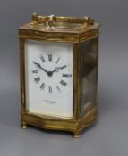 A late 19th century French brass cased eight day repeating carriage clock, retailed by Allen and