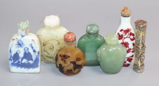 Six Chinese snuff bottles and a seal