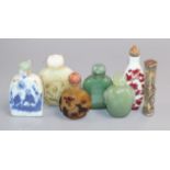 Six Chinese snuff bottles and a seal