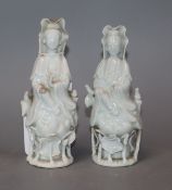 Two small blanc de chine figures of Guanyin, losses