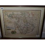 Emanuel Bowen, coloured engraving, Map of Turky in Asia Arabia, 36 x 44cm